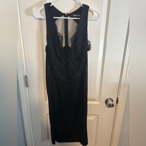 Roberto Cavalli vintage Black midi Dress with Lace Accents size 46- us 10 EUC